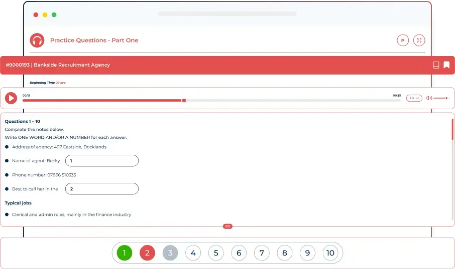 Alfa IELTS IELTS Listening Practice Module IELTS listening practice test interface with audio player and questions on Alfa IELTS platform